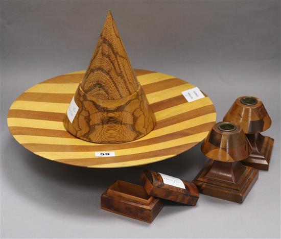 Five pieces of turned Madeira woodwork by Jugelim Rajado largest diameter 36cm
